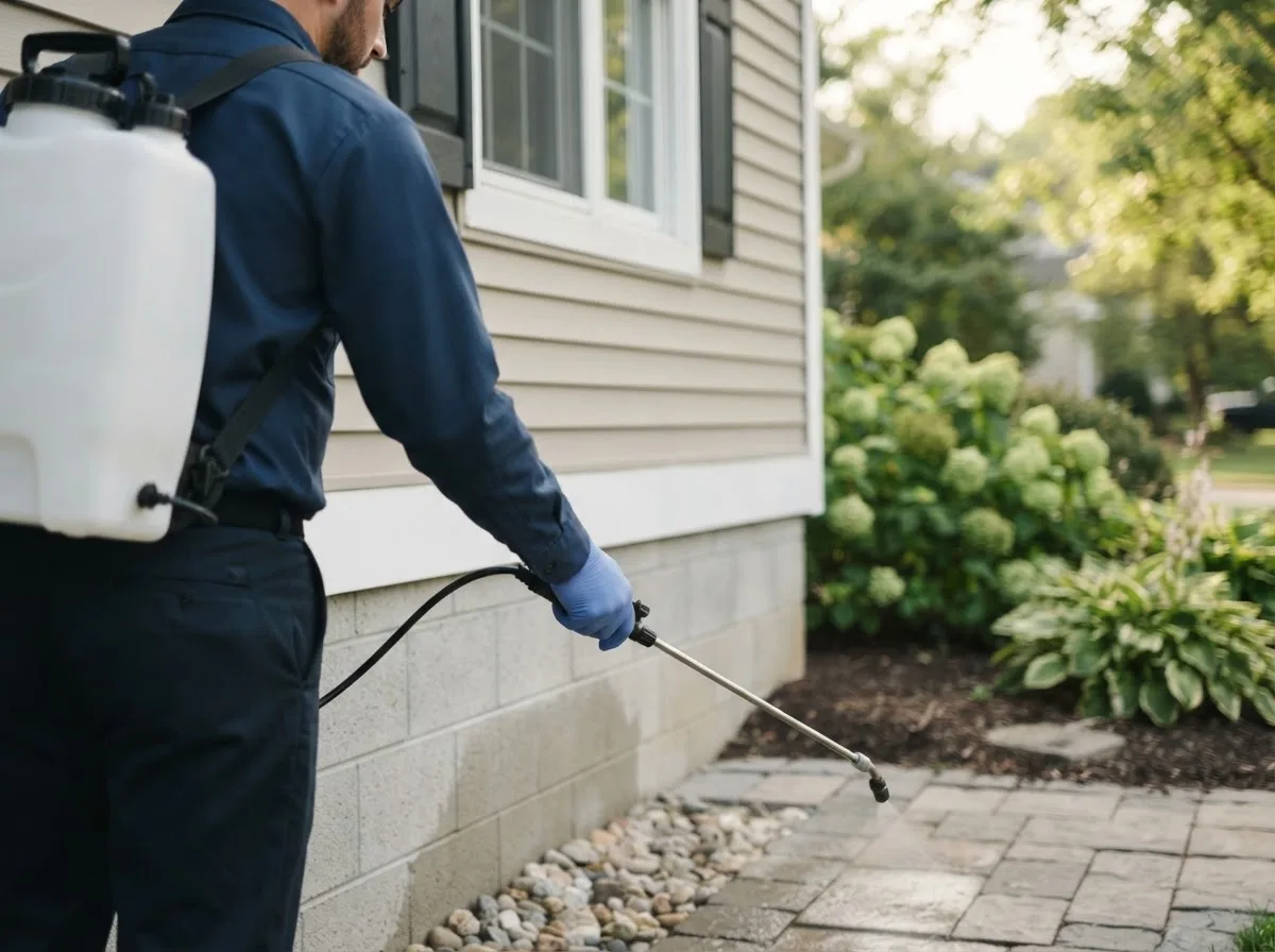 Pest control technician inspecting a home in Easthampton, MA